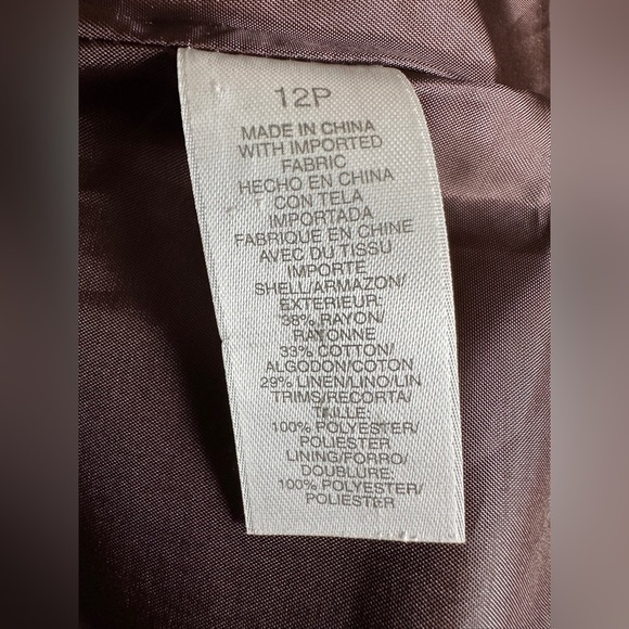 Liz Claiborne Suit Set Skirt Blazer Linen Blend Cream Brown Ruffle Cuff Trim 12P - Picture 12 of 13